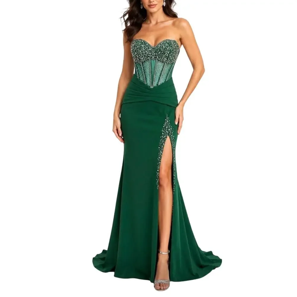 Jovani | Dresses | Jovani D549 Crystal Beaded Strapless Mermaid Evening Gown  Green Size 4 Dress | Poshmark